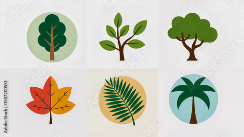 Trees leaves vector illustration set diverse forest foliage nature botanical graphic design element art