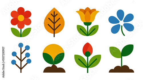 Vector floral elements set with flowers leaves and plants for spring nature design and decoration