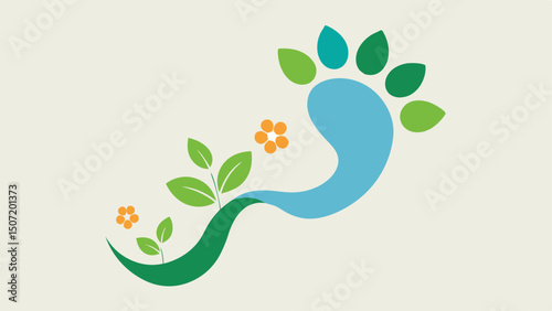 EcoFriendly Footprints A trail of footprints made of leaves and flowers symbolizing the journey towards a more sustainable lifestyle.