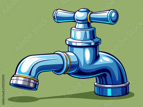 A detailed vector of a chrome push-style water tap, compact and functional, placed alone