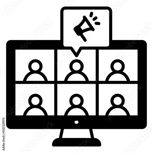 Online Meeting Announcement Icon on Computer Screen