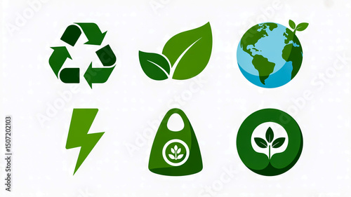 Eco friendly green energy recycles environment sustainability nature conservation and ecology awareness icons