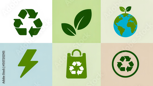 Eco friendly green energy recycles earth nature sustainability environment ecology renewable vector icons set