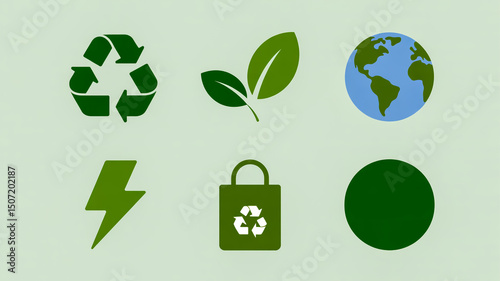 Eco friendly sustainability concept with recycle symbol leaves earth and energy illustration 