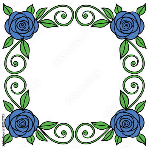Blue Roses Floral Frame Design Element Vector Illustration Artwork