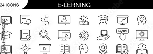 E-learning vector icons set. Online education and training line set. Vector EPS 10
