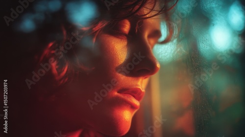 A serene portrait capturing a thoughtful moment through soft lighting and reflections.