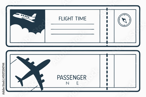 Illustration of airline tickets and boarding pass templates. Showcasing flight details, passenger info, and air transportation concepts in a sleek and professional design.