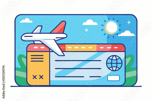 Airline ticket vector design featuring passenger details and flight schedule. Perfect for illustrating air travel, boarding passes, and transportation themes. Clean and modern style.