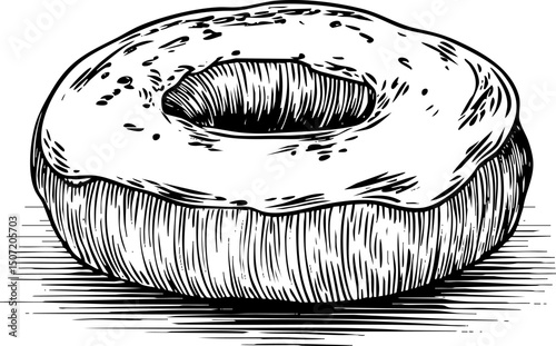 A black and white outline drawing of a donut with sprinkles, presented in a simple, hand-drawn sketch style.