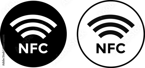 NFC icon. Credit card nfc payment. Tap to pay. Cashless card payment. Nfc wireless mobile banking signs.
