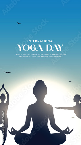 international yoga day. yoga body posture. Woman practicing yoga. vector illustration design. 21 june International yoga day vector poster
