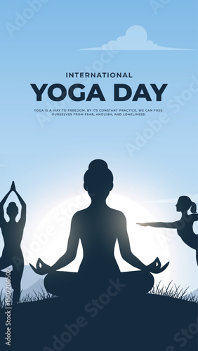 international yoga day. yoga body posture. Woman practicing yoga. vector illustration design. 21 june International yoga day vector poster