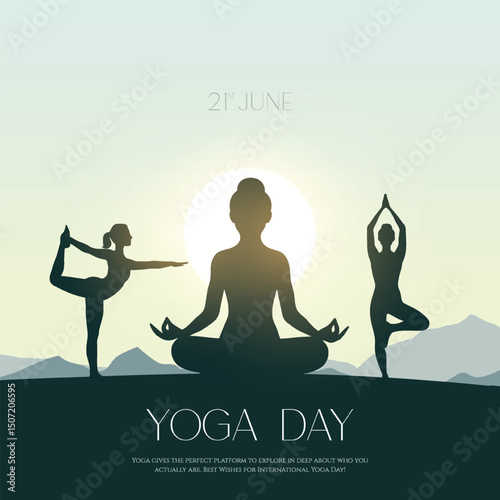 international yoga day. yoga body posture. Woman practicing yoga. vector illustration design. 21 june International yoga day vector poster