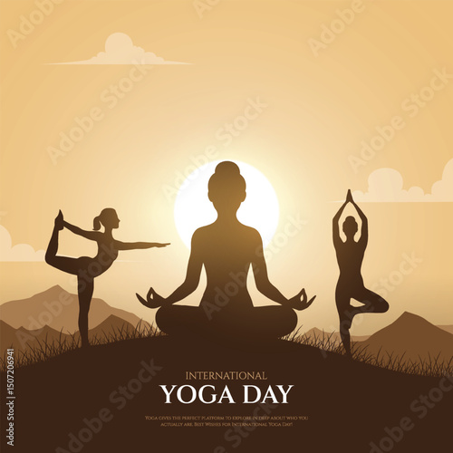 international yoga day. yoga body posture. Woman practicing yoga. vector illustration design. 21 june International yoga day vector poster