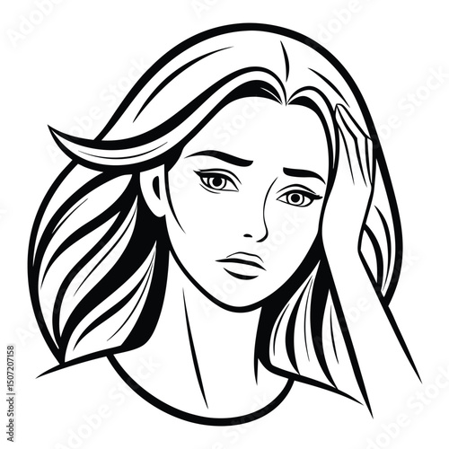 Expressive illustration of a sad woman with hand on head depicting depression and anxiety.