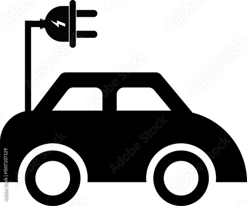 Electric car icon. Electrical automobile cable contour. plug charging black symbol. electro auto vehicle concept. Electric refueling
