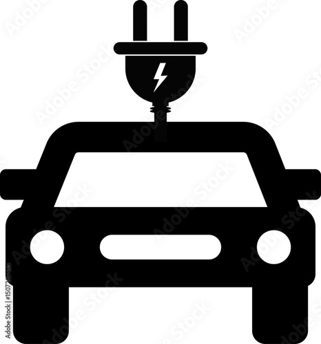 Electric car icon. Electrical automobile cable contour. plug charging black symbol. electro auto vehicle concept. Electric refueling
