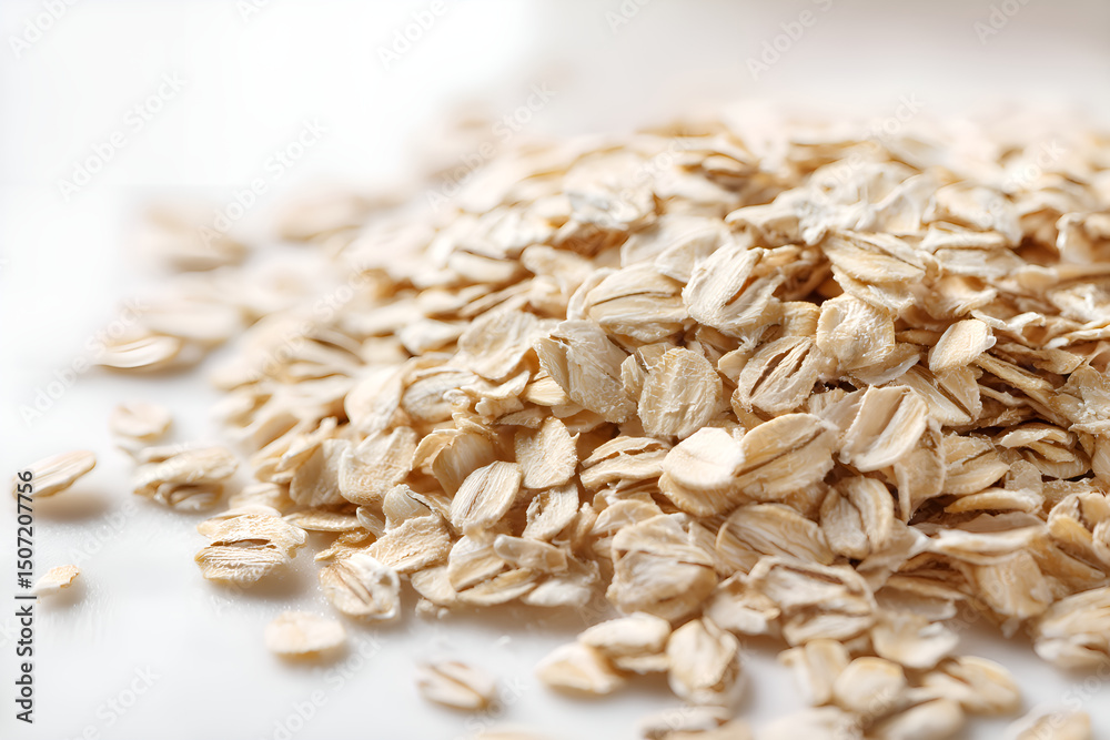 Obraz premium Rolled oats forming a small mound on white surface