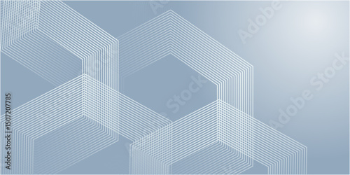 Digital futuristic technology concept with hexagons. Digital hexagonal blue abstract background. Geometric stripe line art design for poster, brochure, cover, banner, website, header