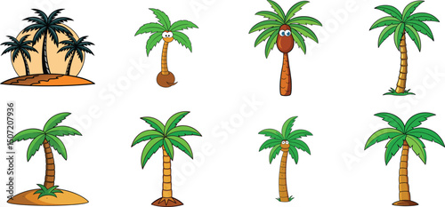  Set of vector palm trees and palms