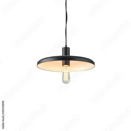 Black modern pendant lamp with edison bulb isolated on transparent background