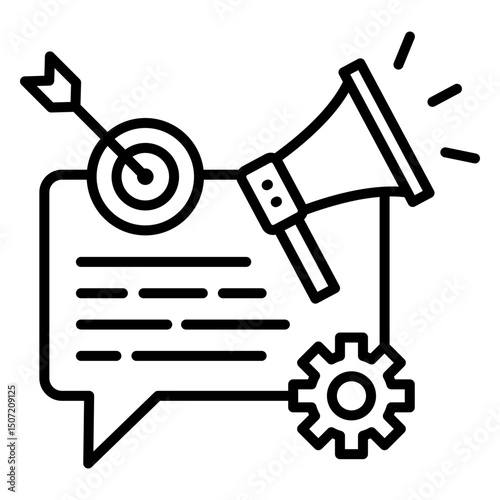 Marketing Strategy Icon: Bullseye, Megaphone and Gear