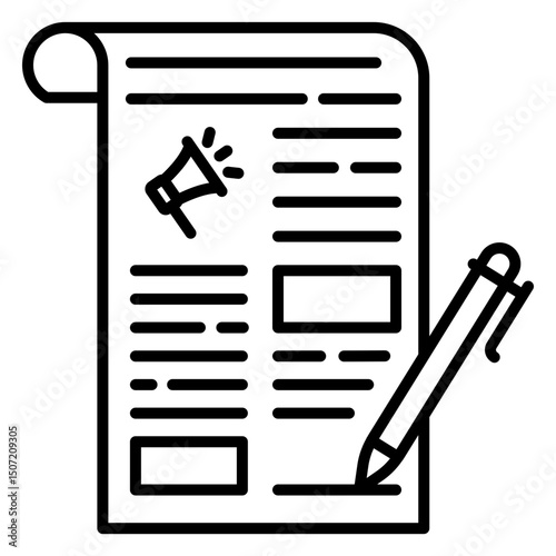 Press Release Concept: Newspaper with Pen and Megaphone Icon