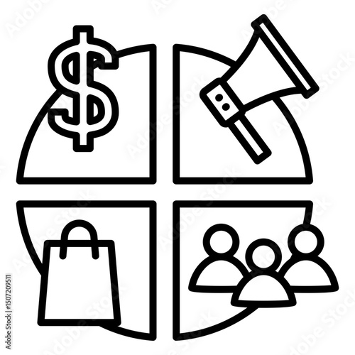 Marketing Mix Icons: Price, Promotion, Place, People