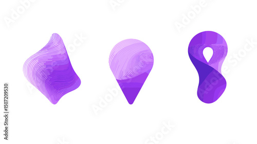 Minimalist Three Dimensional Purple Shapes on White Background Modern Geometric Design