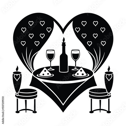 Valentine's Day romantic dinner vector silhouette