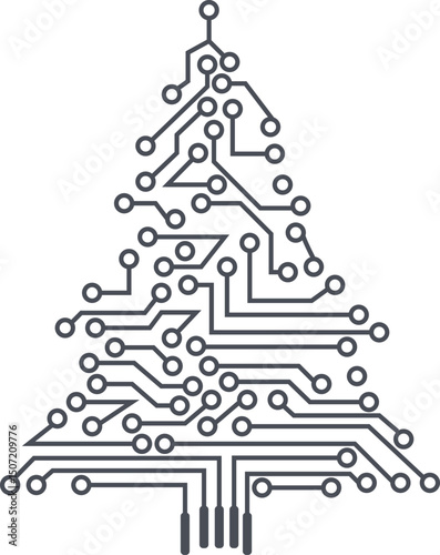 christmas tree circuit board. from digital electronic circuit. vector illustration