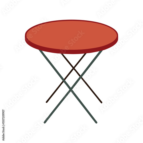 Isolated round folding table vector illustration with metal frame in red and green shade.