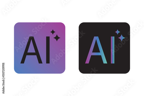 Artificial intelligence stars logo generation, generate AI button, generated sign, chat with AI, artificial intelligence online tool concept, command prompt to generate answer