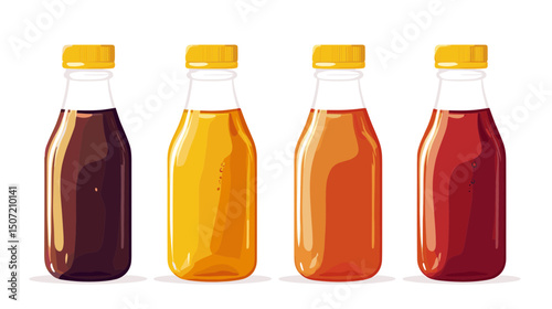 Pixel Art Assortment of Juice Bottles in Varied Colors Row on White Background