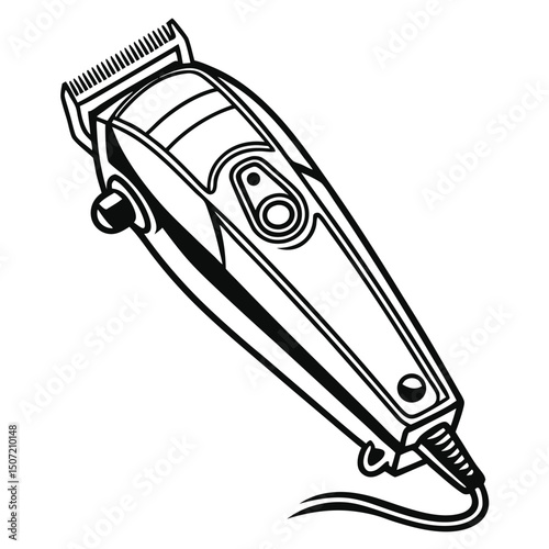 Electric hair clipper isolated vector illustration black and white outline design for barber shop.