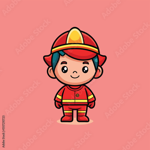 Little boy dressed as Fire hero cartoon vector illustration