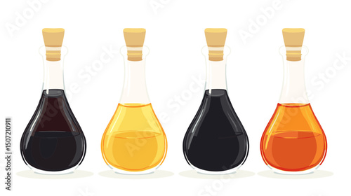 Pixel Art of Four Glass Bottles with Various Colored Liquids Dark Yellow and Orange Colors in a Still Life Arrangement