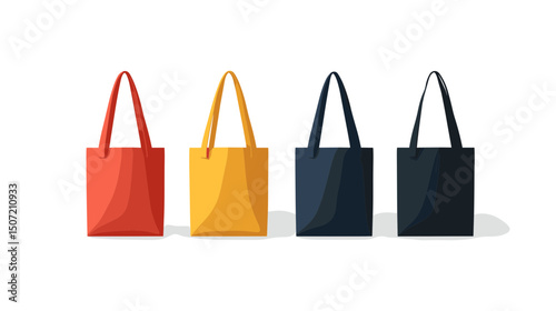 Pixel Art of Four Tote Bags in Red Yellow Blue and Black Isolated on White Background