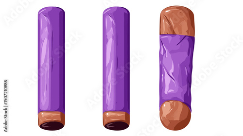 Pixel Art of Purple Wrapped Cigars on White Background in Three Poses