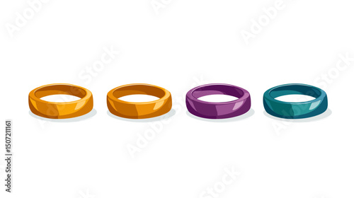 Pixel Art Rings Collection of Golden Purple and Teal Precious Jewelry Game Resources