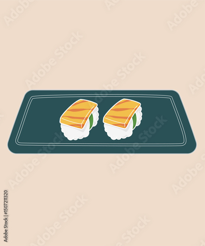 Flat Design Illustration With Two Sushi and Salmon