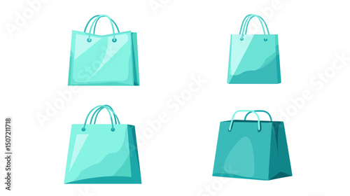 Pixel Art Teal Shopping Bags in Retro Style Isolated on White Background Ideal for E Commerce Graphics and Promotional Materials