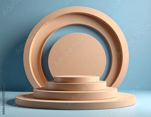Abstract pastel beige and blue circular product display stand