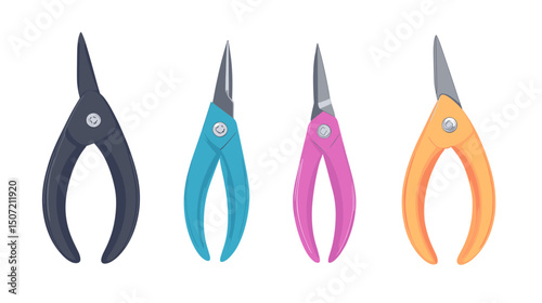 Pixelated Colorful Pliers Set in Black Blue Pink and Orange on a White Background