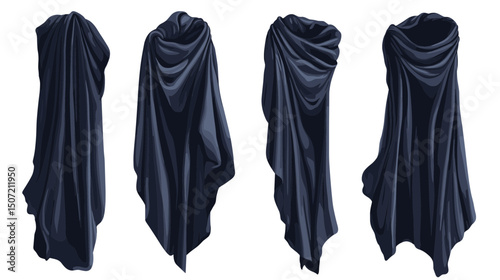 Pixelated Dark Blue Draped Cloth with Folded Texture Detailed Digital Art Rendering