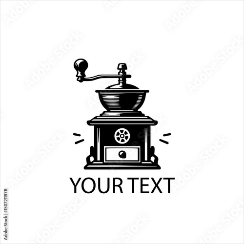 Vintage Coffee Grinder Logo Vector in Black – Isolated on White Background

