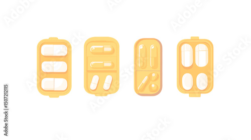 Pixelated Pill Boxes in Pastel Orange and White Depicting Medication Storage and Organization for Health and Wellness on White Background