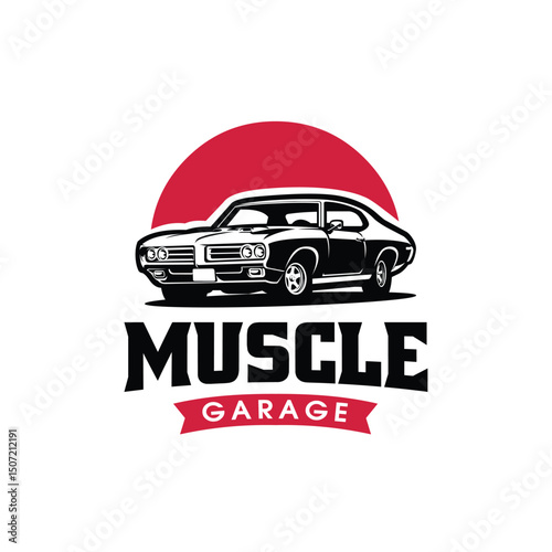 Classic Muscle Car Garage Logo Vector Isolated