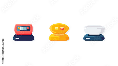 Row of Three Pixel Art Scales in Red Yellow and White on a White Background